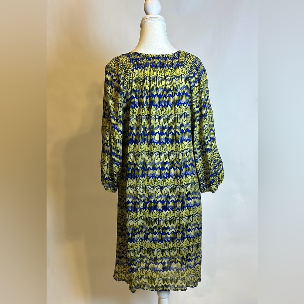 Shoshanna | Silk Chartreuse and Purple 3/4 Sleeve Shift Dress | Size 6 - Picture 13 of 17